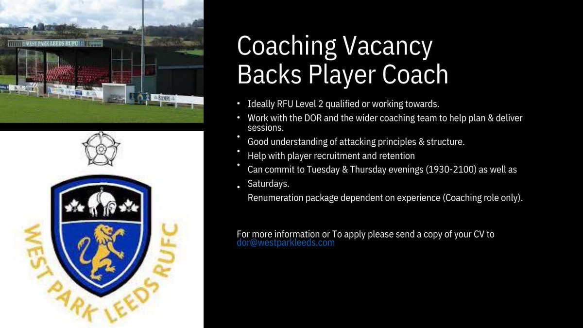 An opportunity has arisen in the men’s senior section for a backs player coach for the 2023-24 season.