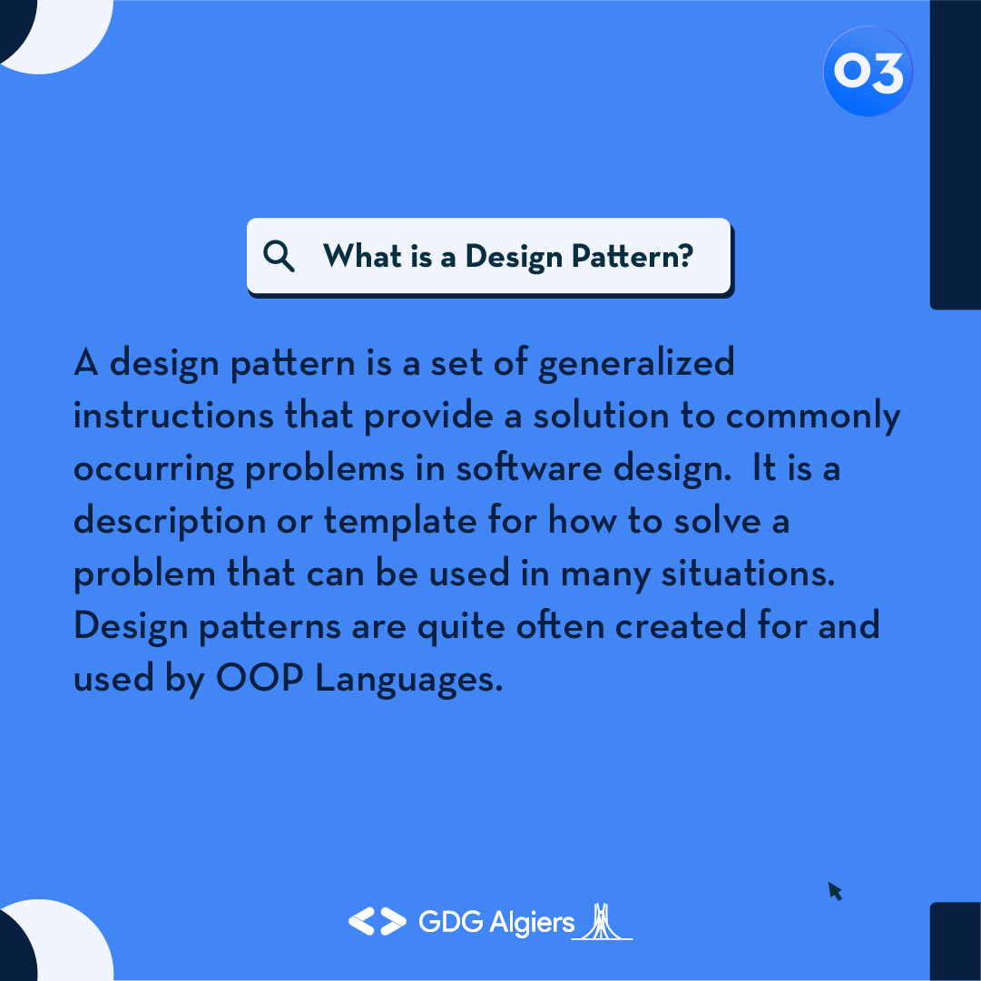 GDG_Algiers's tweet photo. For this installment of #webitup we are diving into #designpatterns, we'll be diving into the main guidelines to follow when building your code structure to ensure it is as clean and functional as can be. 👀
Swipe left to discover more, and stay tuned for more content💻 https://t.co/xoTfTVHb8p