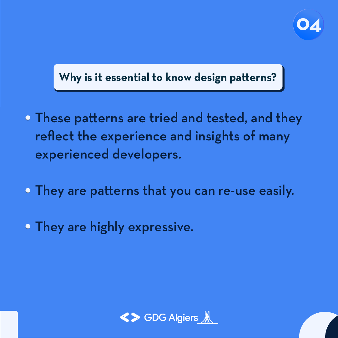 GDG_Algiers's tweet photo. For this installment of #webitup we are diving into #designpatterns, we'll be diving into the main guidelines to follow when building your code structure to ensure it is as clean and functional as can be. 👀
Swipe left to discover more, and stay tuned for more content💻 https://t.co/xoTfTVHb8p