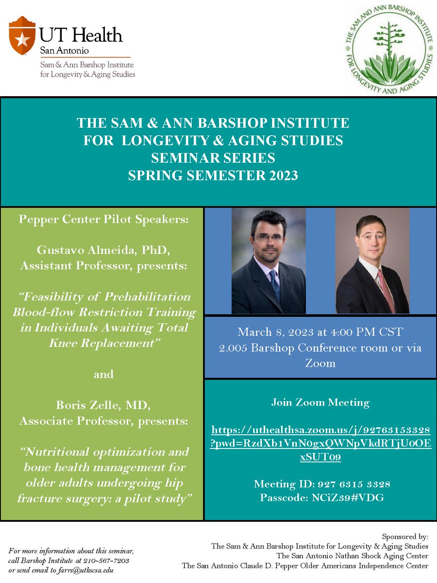 UTHealthBarshop's tweet photo. Join us Wed. March 8th at 4pm CT for our hybrid seminar series. Presentations by San Antonio Pepper Center Pilot Grant Awardees, Gustavo Almeida, PhD and Boris Zelle, MD.

More info: https://t.co/iXqLlaGYc8
#barshopseminarseries https://t.co/SsgbiSFlli