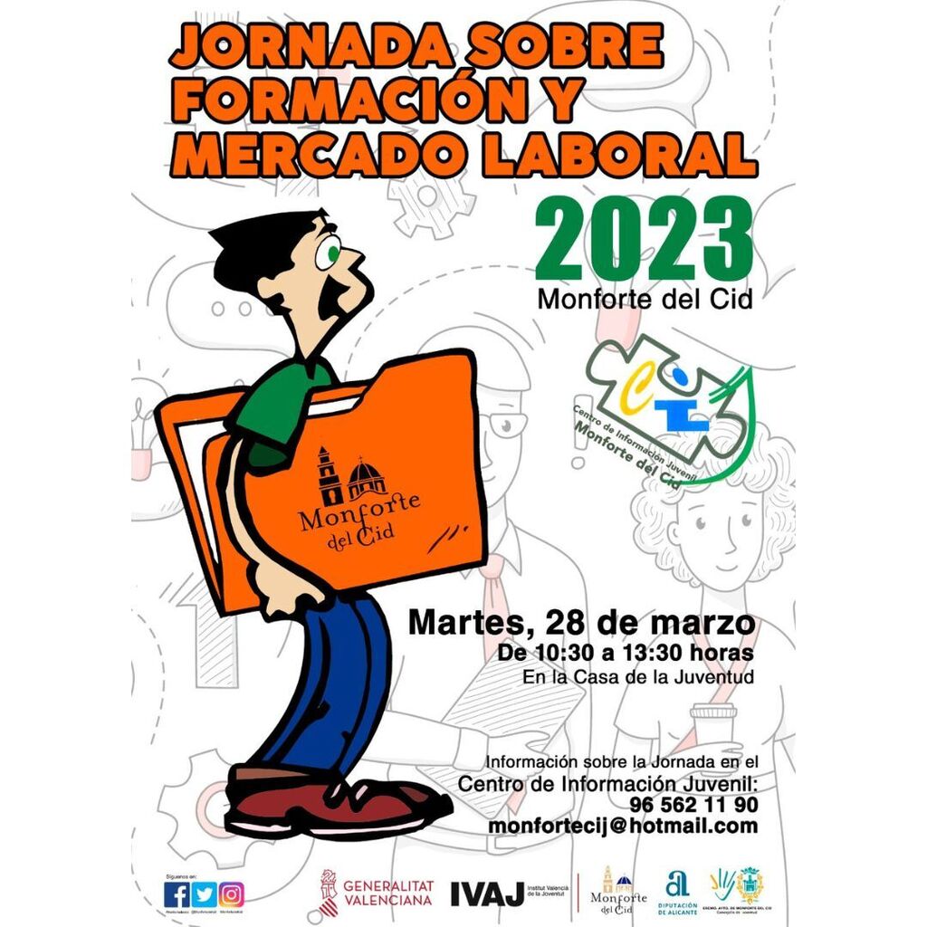 Monfortedelcid's tweet image. En algo más de dos semanas volvemos a celebrar en #MonfortedelCid la Jornada sobre formación y mercado laboral en las instalaciones de la Casa de la Juventud. 

Os recordamos que en dicha Jornada encontraréis entre otros, a modo de stands, entidades de á… instagr.am/p/CpdVs70NffD/