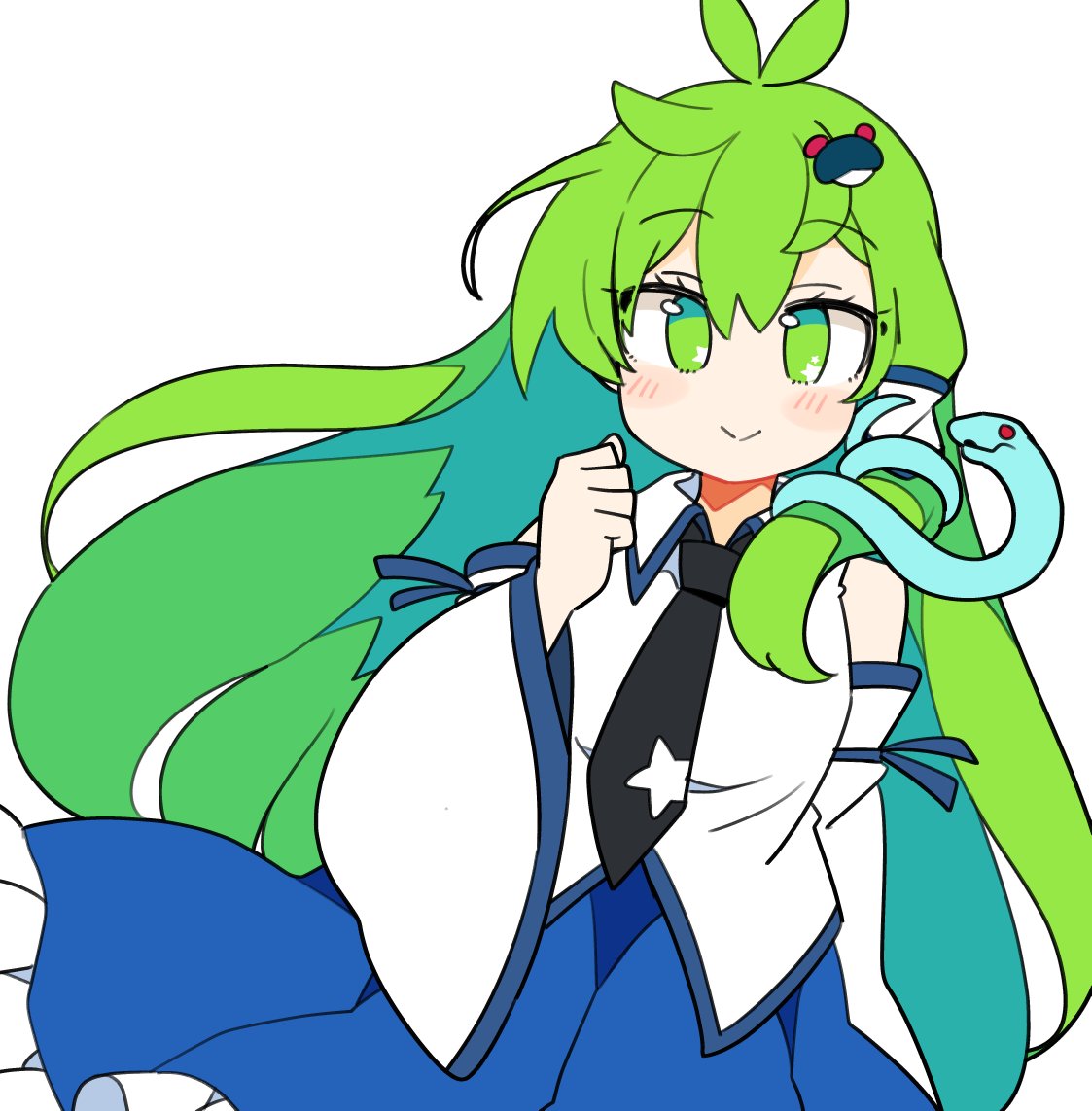 kochiya sanae 1girl long hair solo green hair frog hair ornament green eyes hair ornament  illustration images