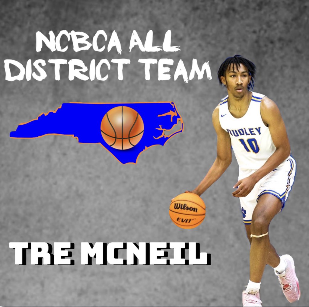 Congrats to Senior @_tremcneil for making the NC Basketball Coaches Association All-District Team! #dudleybasketball