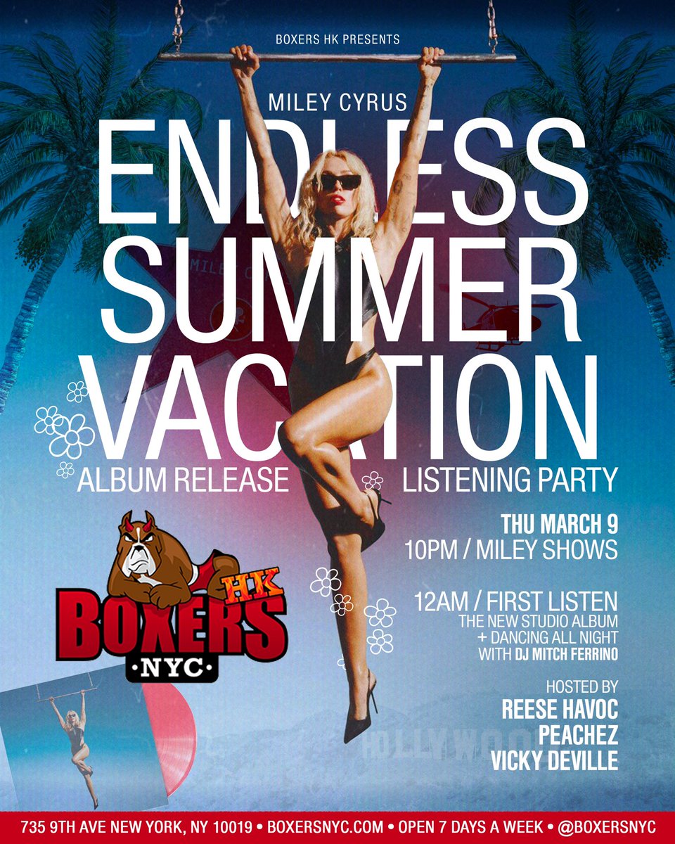 reesehavocnyc's tweet photo. NYC, Thursday night! No cover — come dance to Miley with us and celebrate #EndlessSummerVacation 💐 https://t.co/tAGUiFb1P5