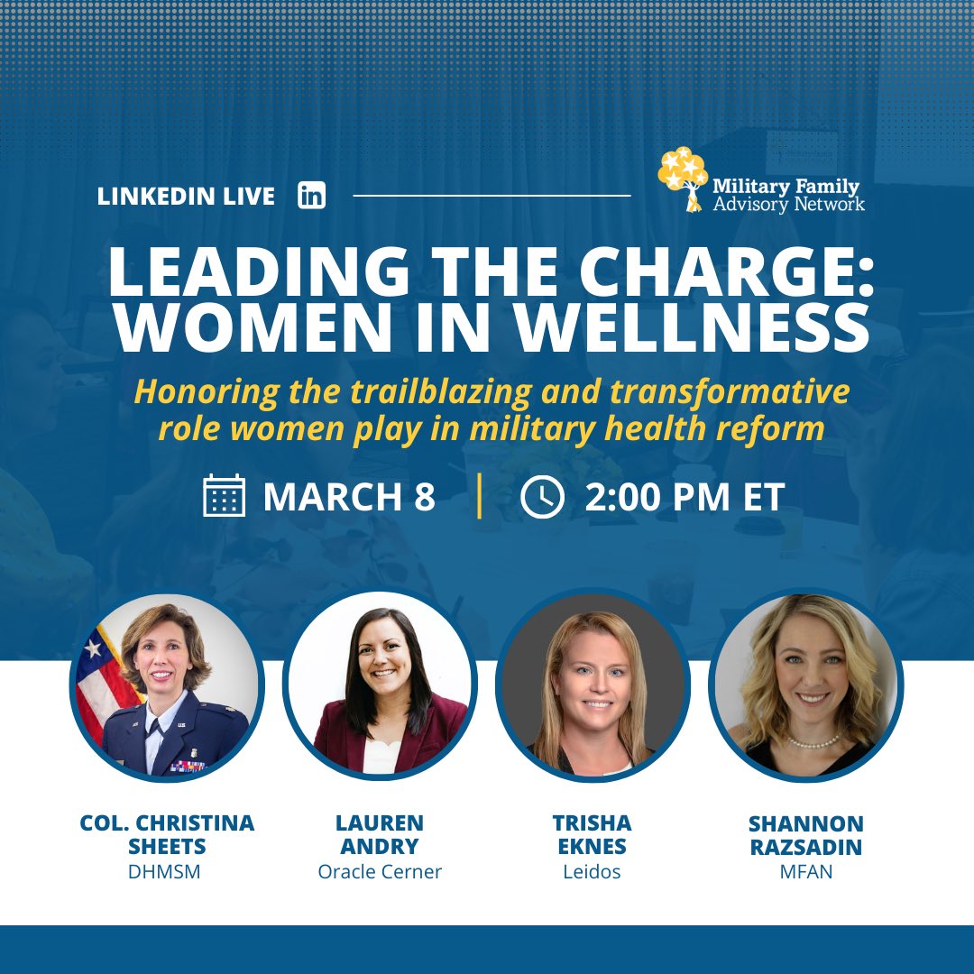 How do we make it easier for #militaryfamilies to manage their healthcare? Join MFAN, <a href="/DoD_EHR/">PEO DHMS</a>, @Cerner, &amp; <a href="/LeidosInc/">Leidos</a> to find out and celebrate female leaders who are transforming #military #health. #IWD2023 #InternationalWomensDay
 
Register ➡️ milfanet.org/iwd