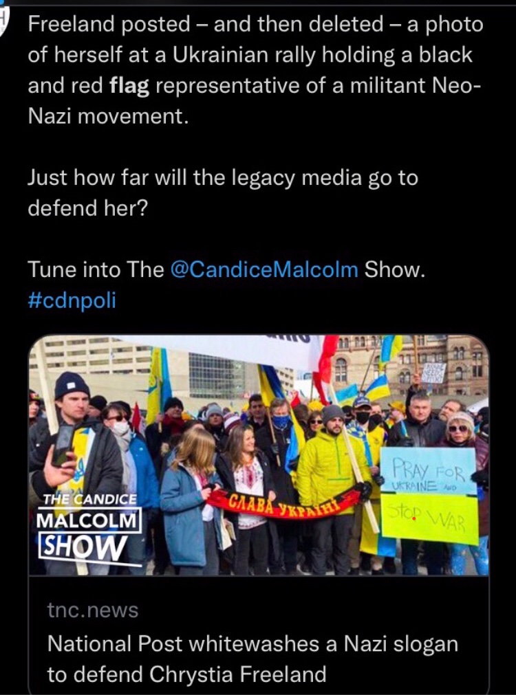 AdrestiaNorth's tweet photo. @uppitybitxh @PierrePoilievre @LeslynLewis RESIGN @Trudeau & @Freeland #LiberalNazis #LiberalsAreNazis #LiberalsAreCorruptToTheCore #TrudeauIsTheNewHitler https://t.co/o2qGVLCLB1