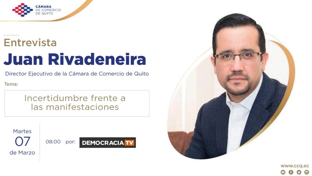 lacamaradequito's tweet photo. #CCQInforma

¿Cuál es el panorama ante las posibles manifestaciones? 

Te invitamos a acompañar a nuestro director ejecutivo Juan Rivadeneira @juanchoriva en su entrevista por @DemocraciaTVec https://t.co/ptdx7OrWVf