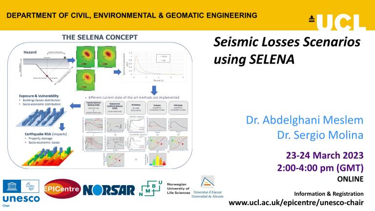 Upcoming UNESCO Chair Webinar

Title: Seismic Losses Scenarios Using SELENA
When: 23-24 March 2023
Where: Online

Registration and further information:
ucl.ac.uk/epicentre/news…