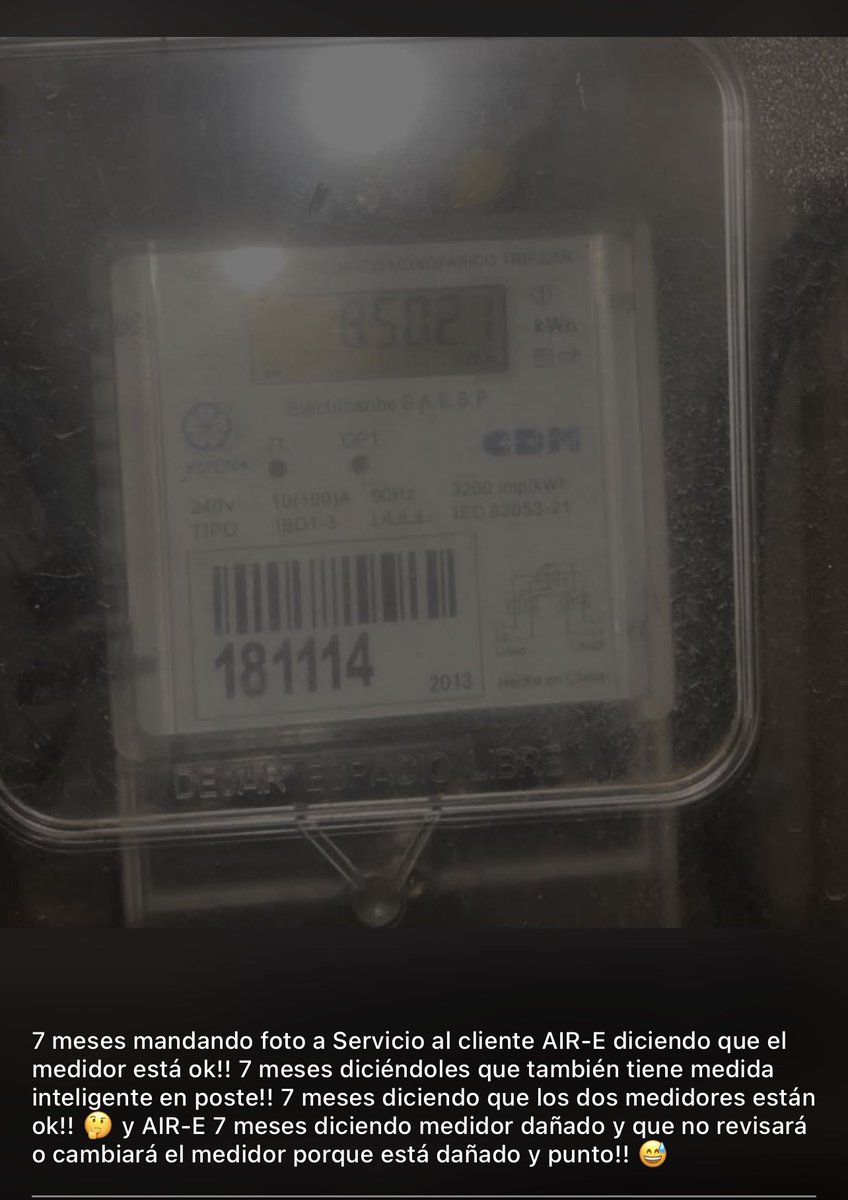 jdlivem84's tweet photo. @Superservicios ayuda, @Aire_Energia siguen respondiendo que estiman por promedio debido a daño medidor… 7 meses mostrando con fotos y video que está ok!! https://t.co/qqEnIksTow