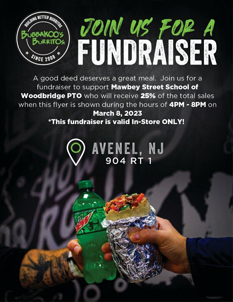 Mawbey1Pto's tweet photo. This Wednesday!! Dine out at Bubbakoos to help Mawbey St. School! If you haven’t tried them yet, they’re delicious! I may have tried them a few times, all for PTO research or course… 😉😋🌯 https://t.co/nnjCNnKHqs