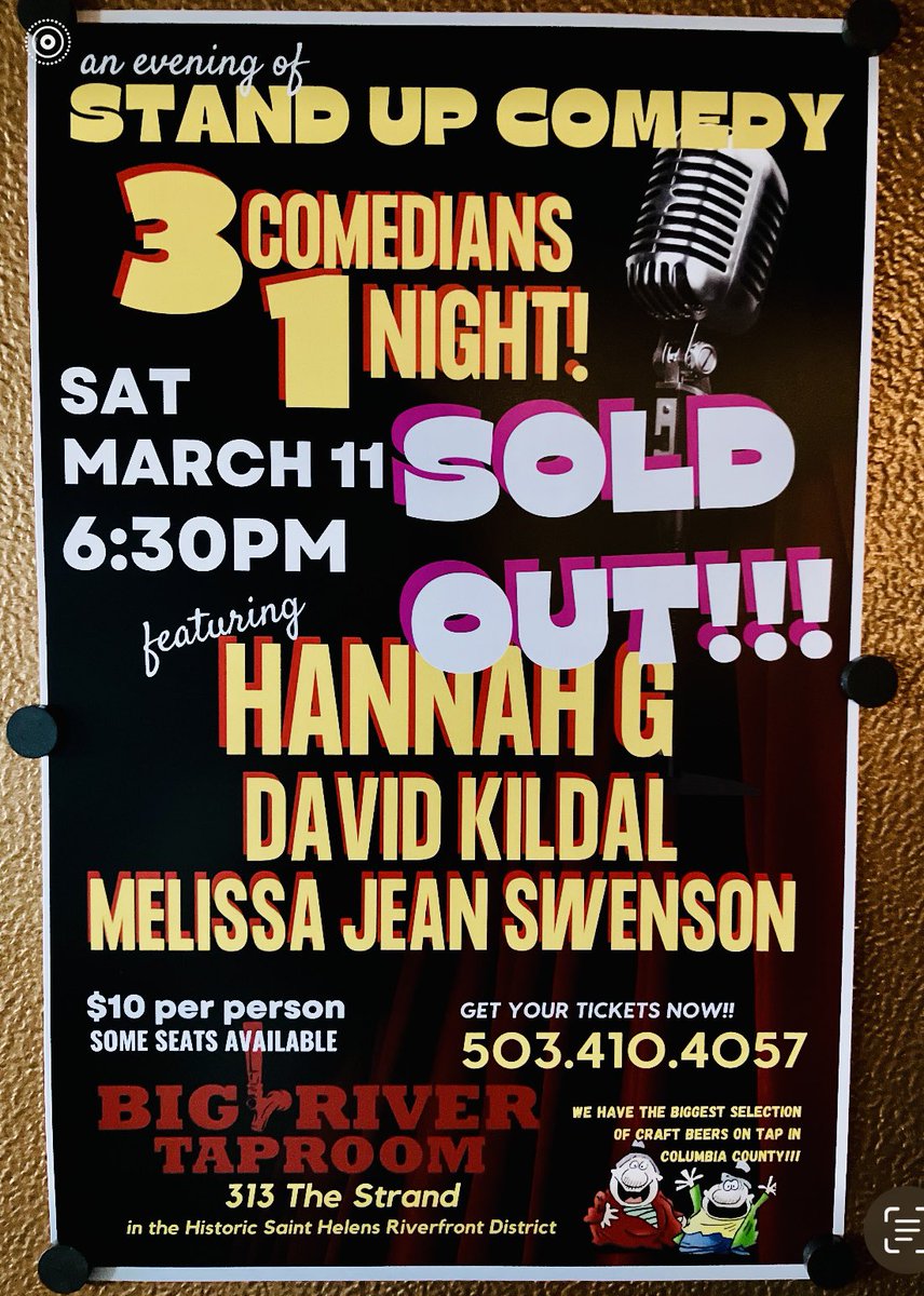Hannah G is headlining Big River Taproom's first comedy night and it's sold out with a waitlist! Their next stand up comedy event will be on April 29th. #standupcomedy #womenincomedy #sthelensoregon #portlandevents