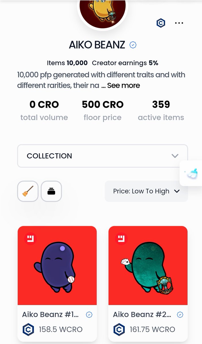 🚨💎 Royalties at 5% on @croseanft and Thanks to the New update you will be able to Directly Sweep the Floor of our #Aikobeanz Collection and Calculate the Royalties in Our #passiveincome also in the Volume That will be Created on @MintedNetwork 🫘🎭🚀🌔 crosea.io/collection/aik…