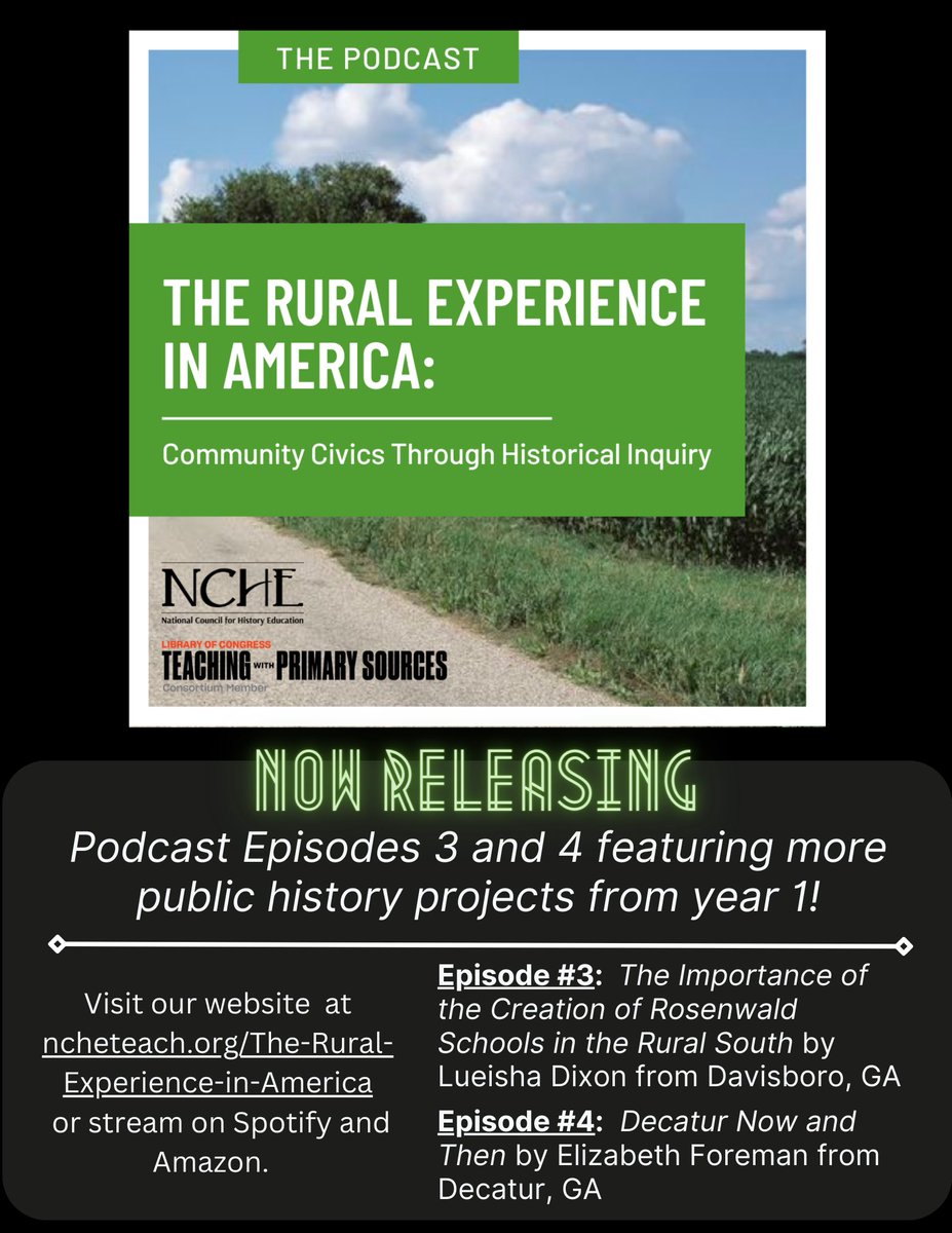 On your way home from school or work check out Episodes 3 &amp; 4 of our Rural Experience In America Podcast! 

Find us on Spotify and Amazon or at ncheteach.org/The-Rural-Expe…

#sschat #historymatter #ruralhistory