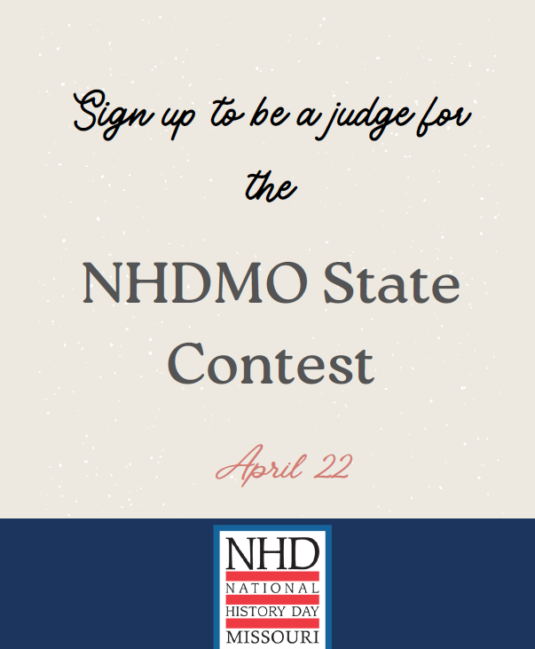 Sign up to be a volunteer judge at the #NHDMO2023 state contest! Provide constructive feedback for middle and high school students as they engage with historical research. 

Sign up here: nhdmo.org/judges.html