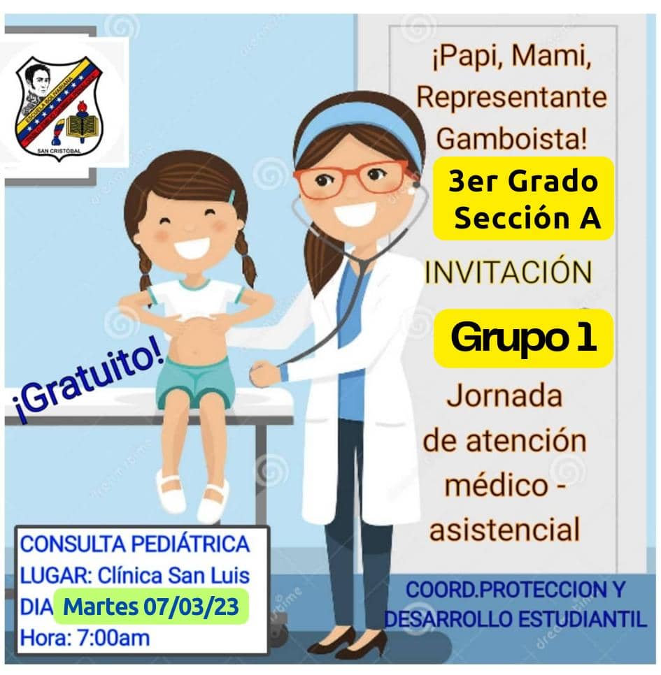 Mañana martes 07 de Marzo. Los estudiantes de 3er grado, sección A, grupo 1 serán atendido gratuitamente en la Clínica San Luis @MPPEDUCACION <a href="/_LaAvanzadora/">Yelitze Santaella</a> @ZonaEducTachira <a href="/Berzabethg1/">Berzabethgandicaoficial</a> <a href="/Crazet2011/">Crazet2011</a> <a href="/COMUNIDADESED15/">DIV. COMUNIDADES EDUCATIVAS TÁCHIRA</a> <a href="/Div_Ini_Pri_Esp/">Divi. de Niños y Niñas ZET</a>