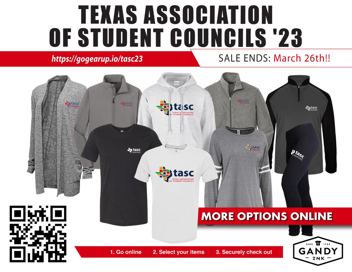 Need some new gear for Spring and beyond?! Get TASC gear to wear! Order now through March 26th and either pay for shipping or pick it up at the annual conference for free! gogearup.io/tasc23 😄 🛍️ 🛒 👕