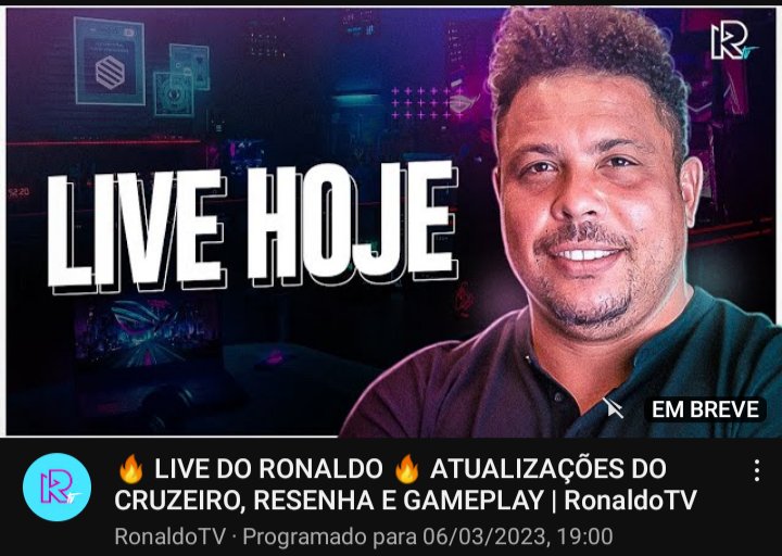 RonaldoTV com uma live programada para as 19 horas com o título: Atualizações do Cruzeiro

Oficialmente a forma de interação  do clube com o torcedor vem em um gameplay