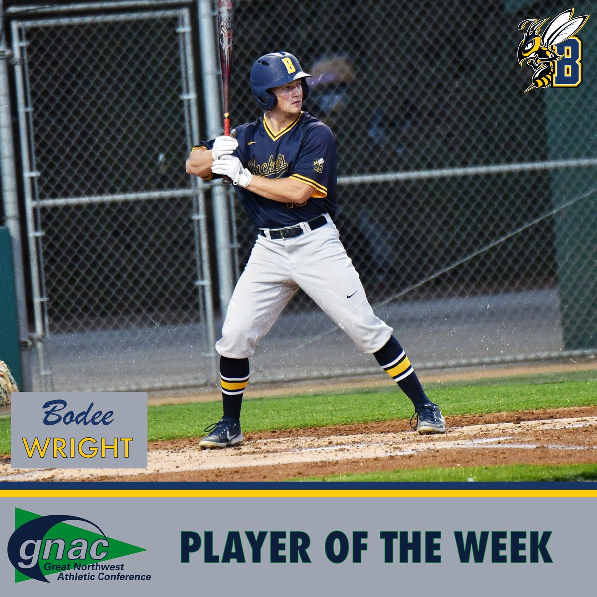 MSUBBaseball's tweet photo. 🚨GNAC PLAYER OF THE WEEK🚨

Bodee Wright is named the GNAC Player of the Week after an impressive week in the field and at the plate 🔒

Wright went 9-18 (.500) with 4 RBI, 1 HR, 1 BB, 1 SB &amp; 4 runs scored! Wright also was flawless in the field with a 1.000 fielding %

#MSUBBSB https://t.co/WgZC4Mjn0k