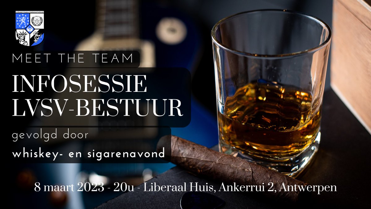 Op woensdag 8 maart 2023 organiseren we een infosessie over het LVSV. 

Heb je zin om te netwerken, vrienden te maken, te discussiëren en bij te leren? Kom dan zeker langs!

We sluiten af met een Whiskey- en Sigarenavond.

Inschrijven kan via de link in onze bio.

Tot woensdag!