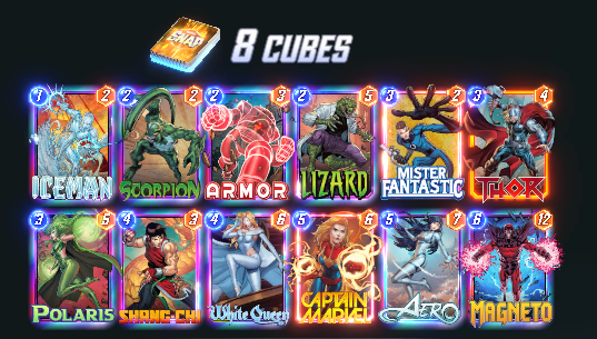 ShowTenSeven's tweet photo. @MARVELSNAP @SnapDecks @MarvelSnapZone 
It took me 4 hours today to reach Infinite rank from 88 today with this off-meta deck. Gameplay is pretty straight - much value, playing around opponent and locations. I wiil definitely play it new season. GL https://t.co/bDkdtOX0yz