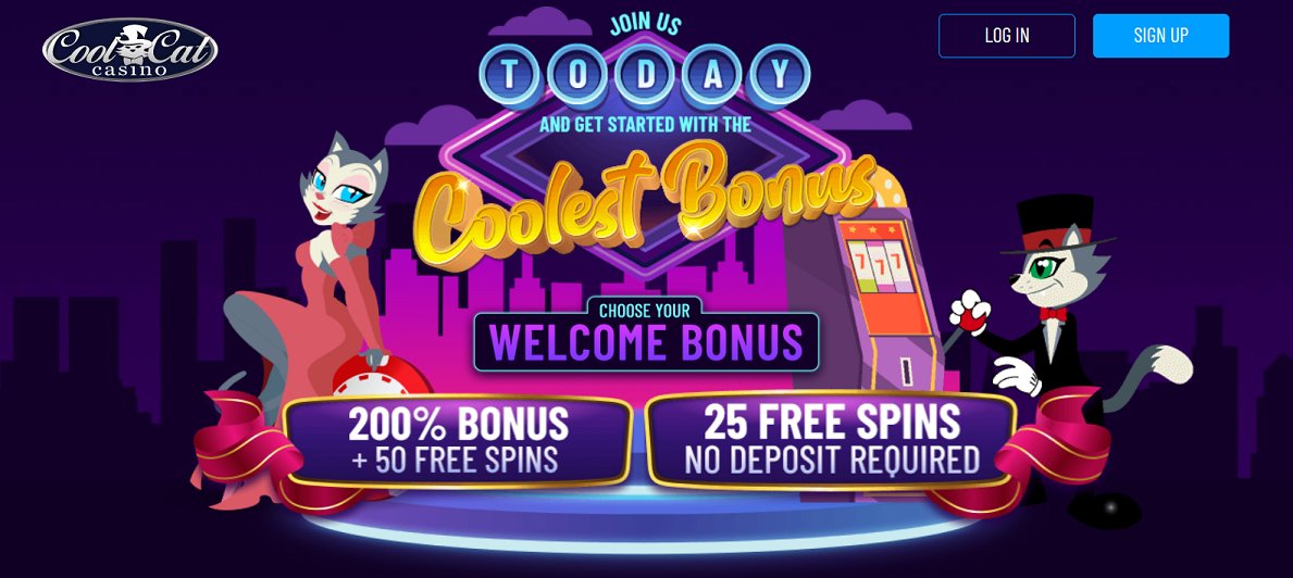 COOL CAT CASINO - 200% + 50 SPINS WELCOME BONUS OR 25 FREE SPINS WELCOME BONUS

