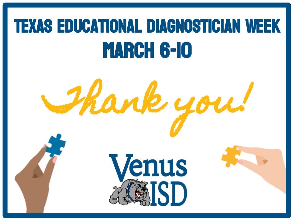 Thank you to all of the educational diagnosticians who work tirelessly to meet the demands of the job while supporting students, teachers, and families. I’m so grateful for our diagnosticians <a href="/venus_isd/">Venus ISD</a> and the work they do!