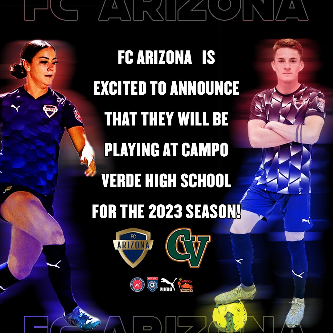 Hey, there soccer fans! We are so stoked to let you know that FC Arizona is playing at Campo Verde HS in 2023! Season Tickets are now on sale! visit fcarizona.com
