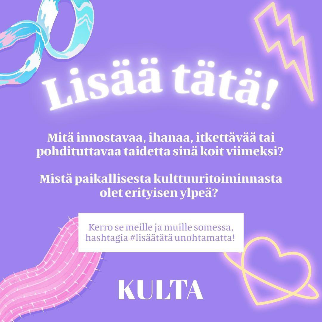 Kivoja kulttuurijuttuja lähiaikoina on olleet itse järjestämäni koko perheen tapahtumat, joissa esiintyy lastenmusabändi tai tarjoan lastenleffanäytöksen.

Ai miksi? Koska #kulttuuri kuuluu kaikille! Myös lapsille!

#lisäätätä #kulttuuribudjettiprosenttiin #eduskuntavaalit2023