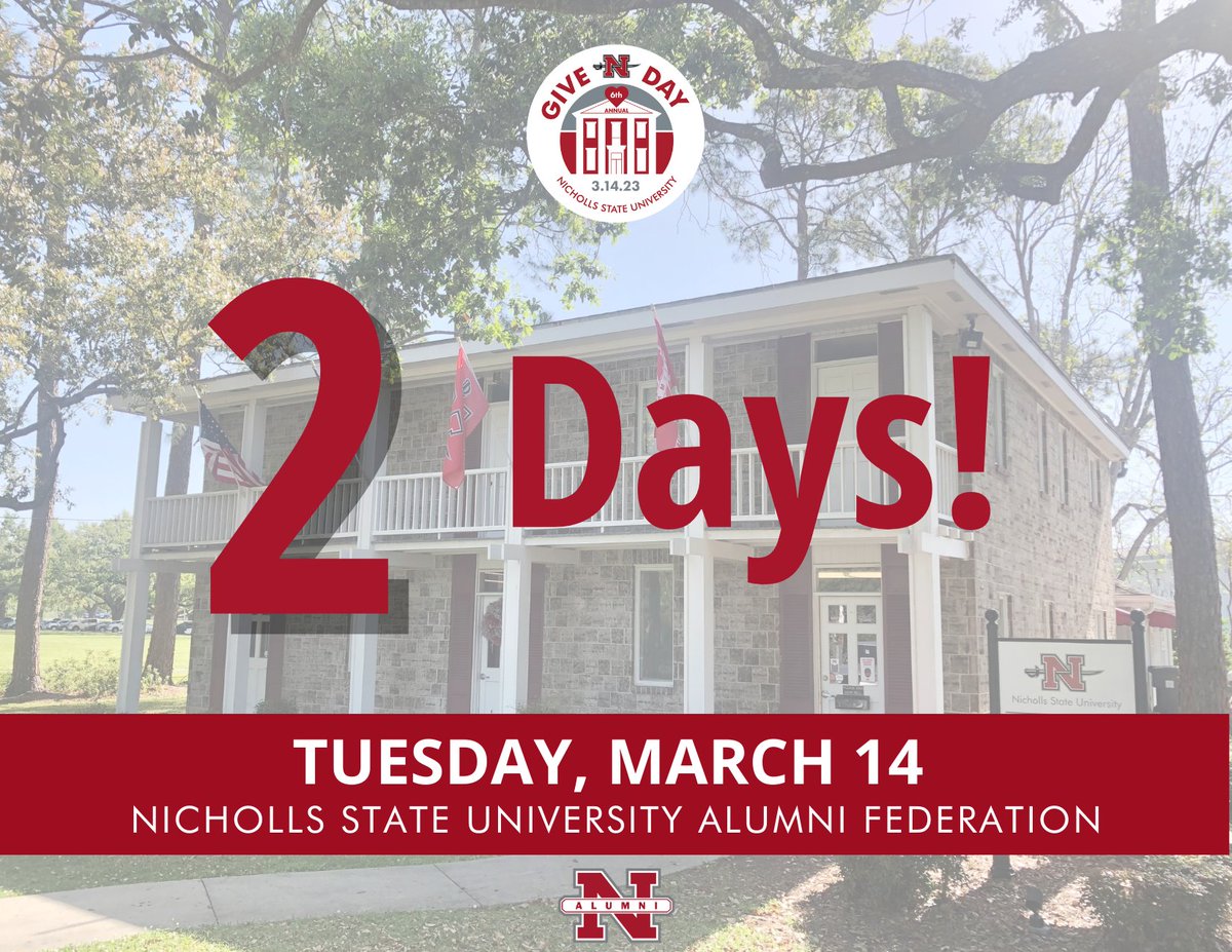 AlumniNicholls's tweet photo. We are down to 2 days until Give N Day 2023!
This year, our focus is on investing in Nicholls' future. We need YOUR help to spread Colonel Pride to incoming freshman and the community and grow in our #ColonelCulture !
For more info/donate now:
https://t.co/VOSiSu8hFx https://t.co/wpBm0jnyj6