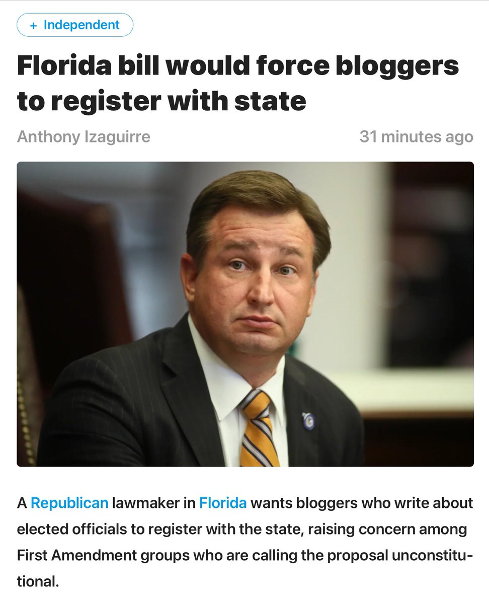 #Florida, run by czar #RonDeSantis, is the FREEDOM state. Except for the First Amendment of the Bill of Rights, no FREEDOM OF SPEECH NOR FREEDOM of the PRESS.
#RepublicansAreAlwaysTheProblem