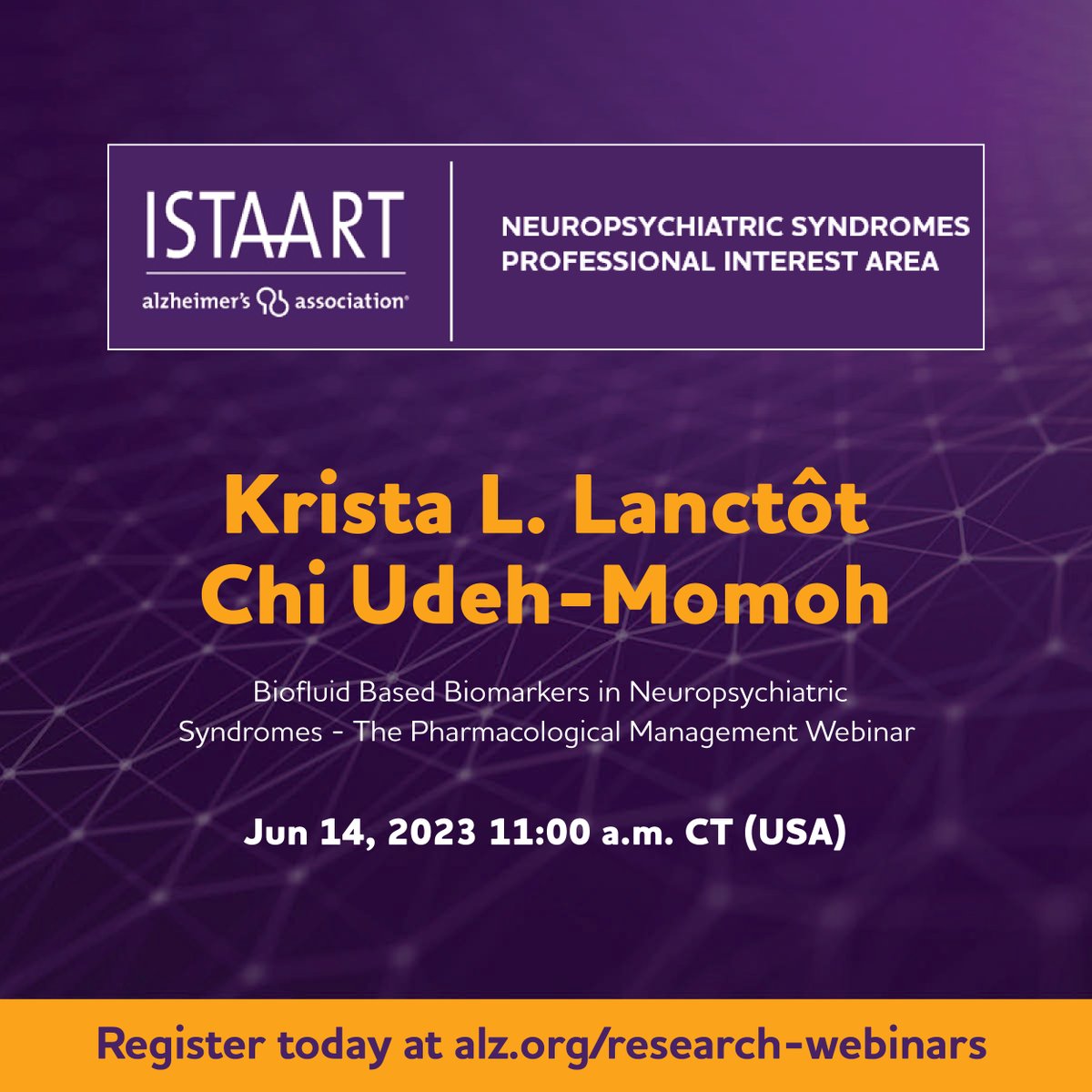 ❗Reminder ❗ The joint webinar between the @NeuroPsychPIA and @FluidMarkersPIA is next week, on 6/14/23 at 11AM CT! @KristaLanctot and Chi Udeh-Momoh will be presenting on Biofluid Based Biomarkers in Neuropsychiatric Syndromes. Register at alz.org/research-webin…