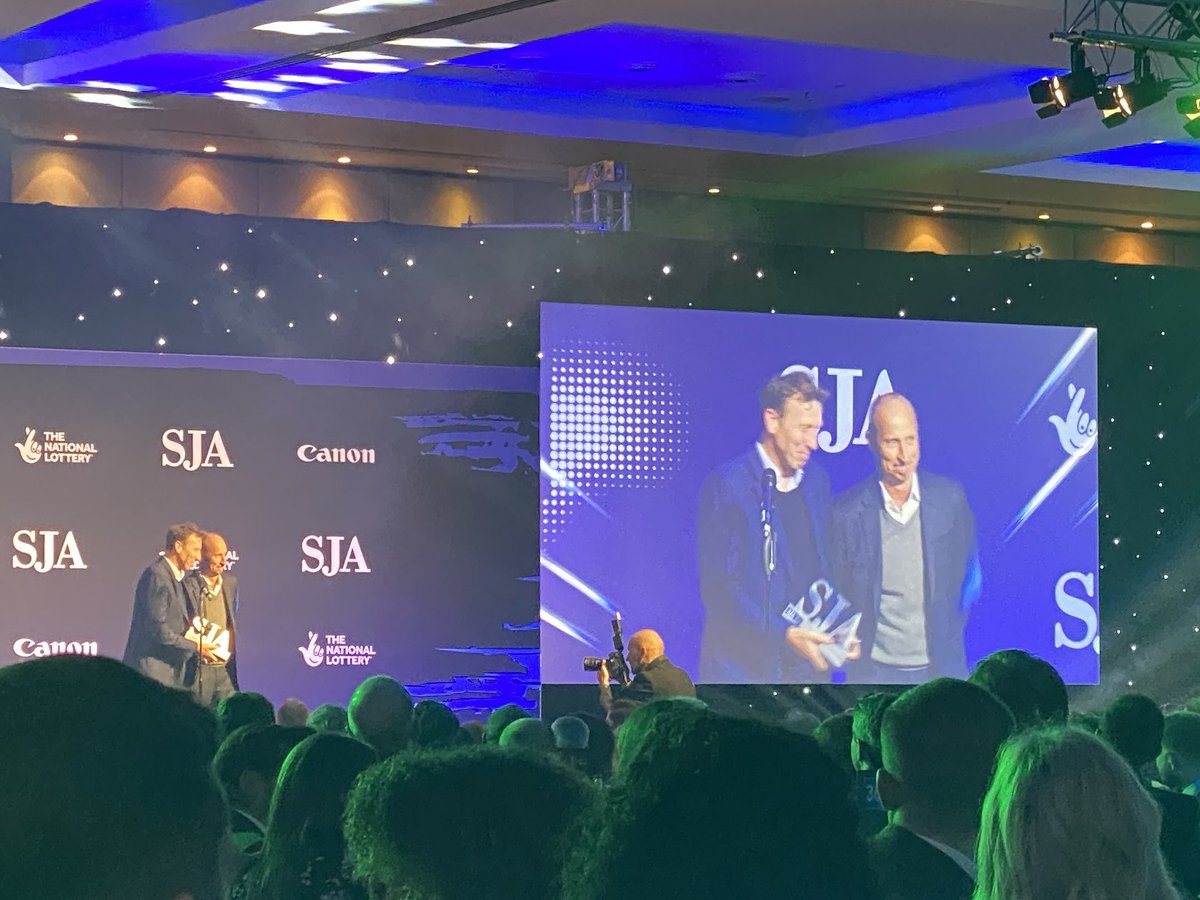 Lovely moment of Nasser Hussain presenting Michael Atherton with the Best Specialist Correspondent award. As Athers pointed out, they’ve known each other since they were 15.

#SJA2022
