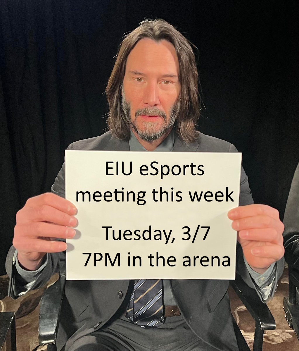 eiuesports's tweet photo. Don't miss this week's #EIU #eSports meeting!

Join us at 7PM on Tuesday, March 7th in the eSports arena for this month's first meeting!

Questions? Want more information? Be sure to join our Discord - link in bio! https://t.co/gp0vlsCGCl
