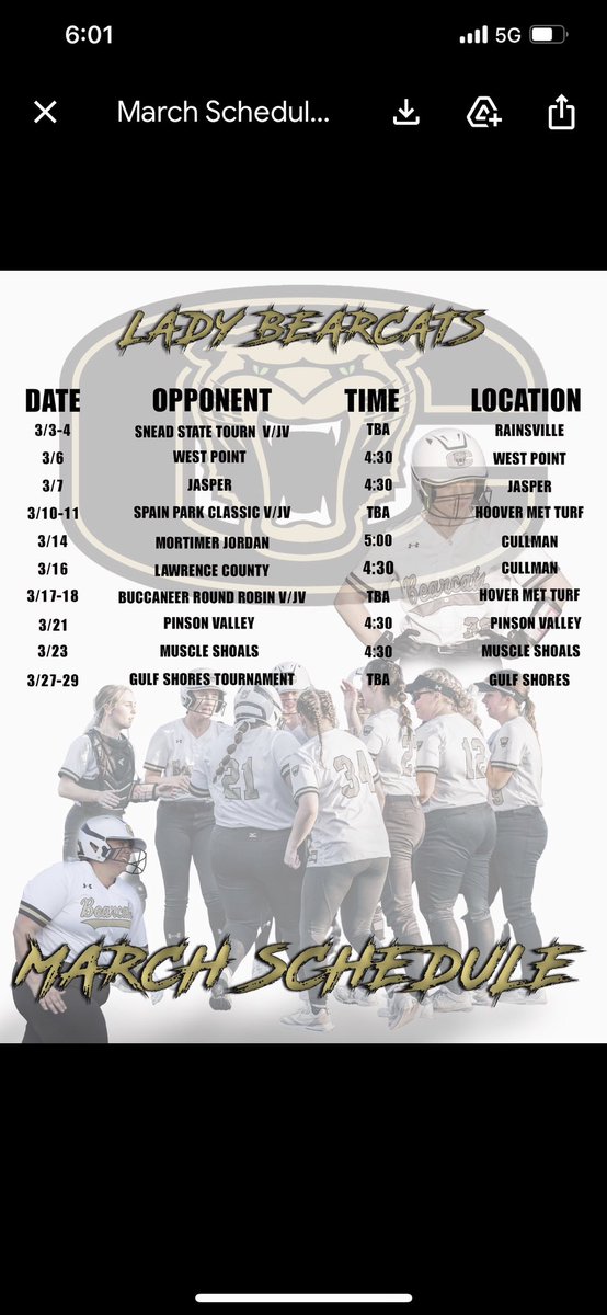 CullmanSoftball's tweet photo. @CullmanSoftball will travel to West Point today to take on the Warriors.  First pitch is at 4:30. @winfreyjake @CullmanTribune @CullmanCats https://t.co/OM7BA3caWG