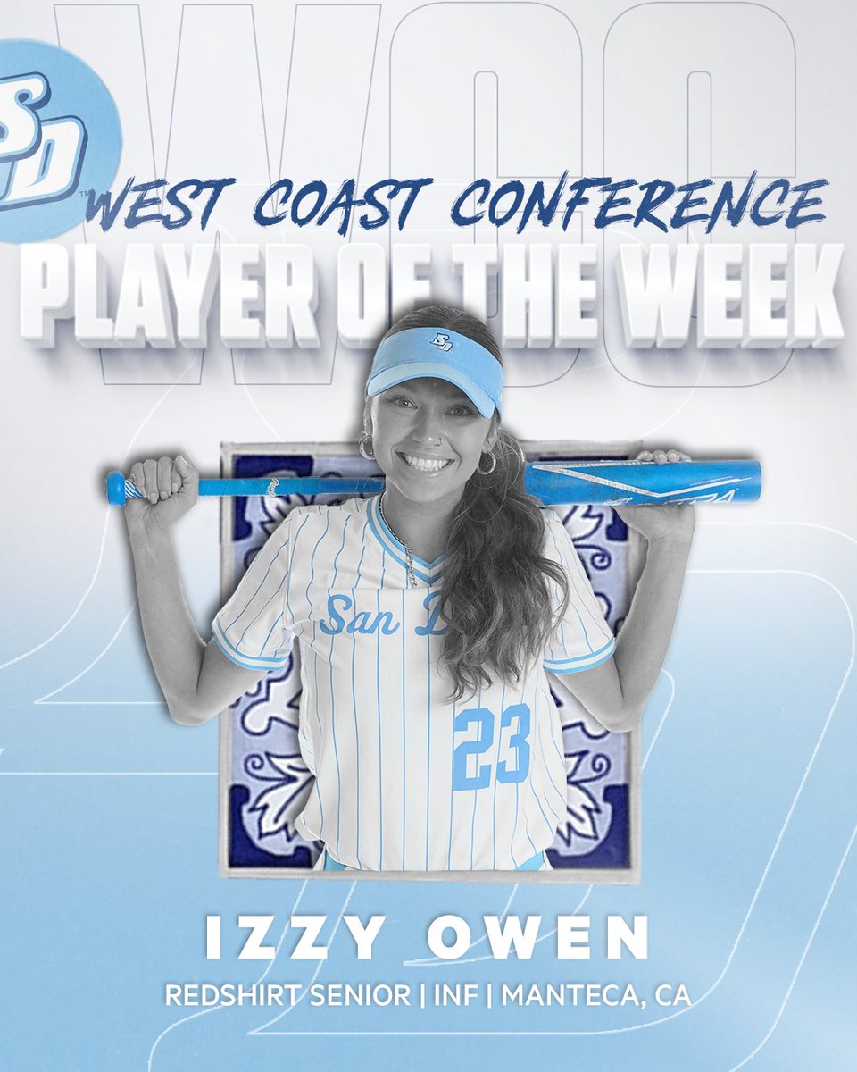 USDSoftball's tweet photo. 𝐀𝐥𝐥. 𝐒𝐡𝐞. 𝐃𝐨𝐞𝐬. 𝐈𝐬. 𝐇𝐢𝐭. 🔥

Izzy Owen takes home @WCCsports Player of the Week honors this week after hitting .636 with 7 RBI! 👏

📰: https://t.co/IaRRooJd4B

#GoToreros #TimeToRise https://t.co/g3T1zVp3Fi