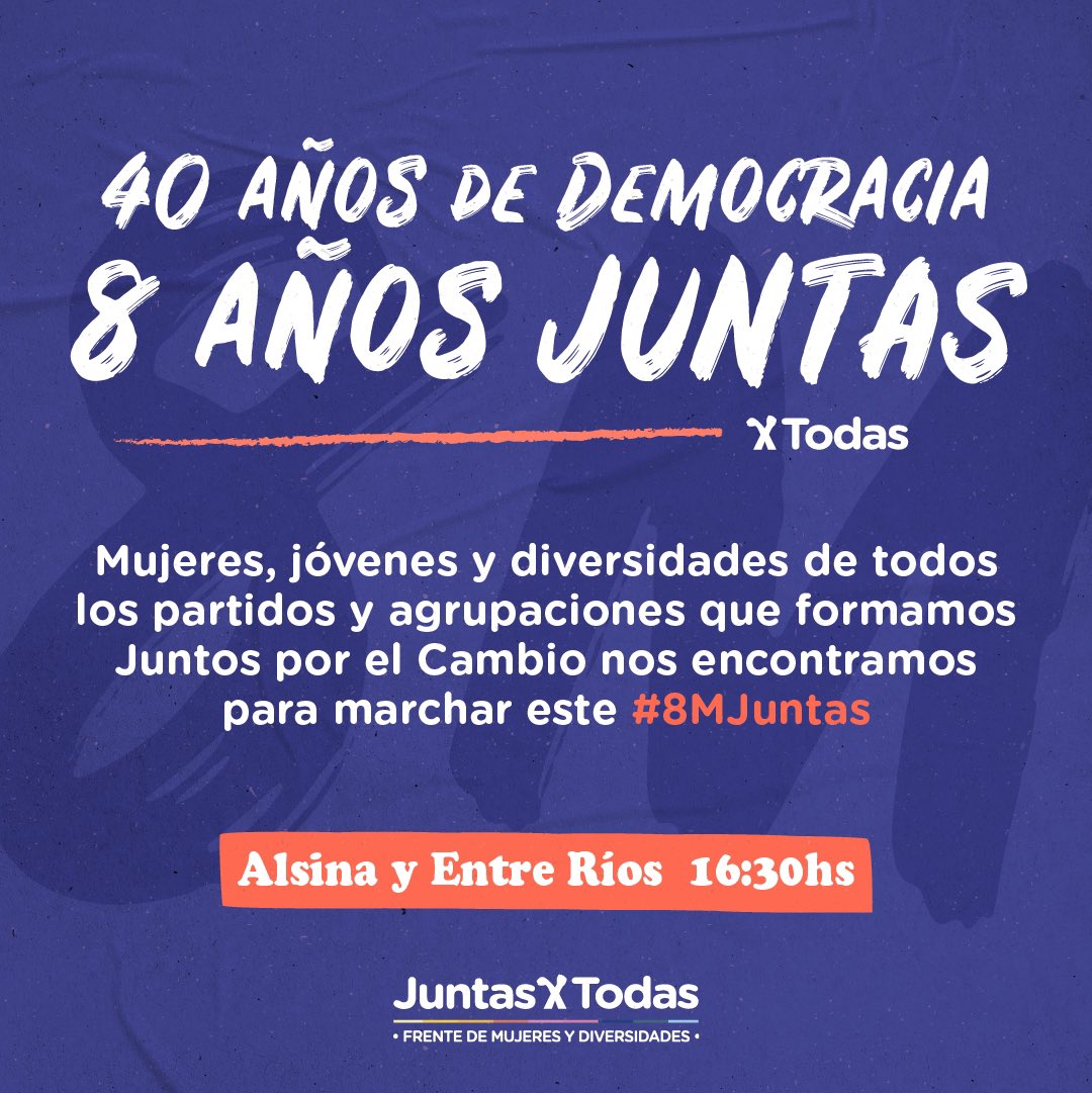 ¡Este #8M es Juntas x Todas!💜⚡

Te esperamos para mostrar que somos muchas las que estamos preparándonos para transformar el país.
