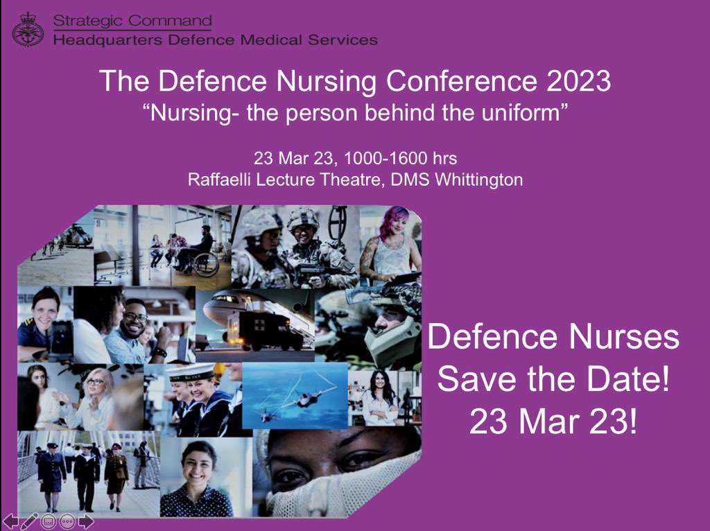18 days until the Defence Nursing Conference! Only by coming together, sharing experiences and learning from our speakers can we innovate and deliver the best care for our patients. Defence nurses - be it on land, sea, in the air, or at home - give care where others cannot go.