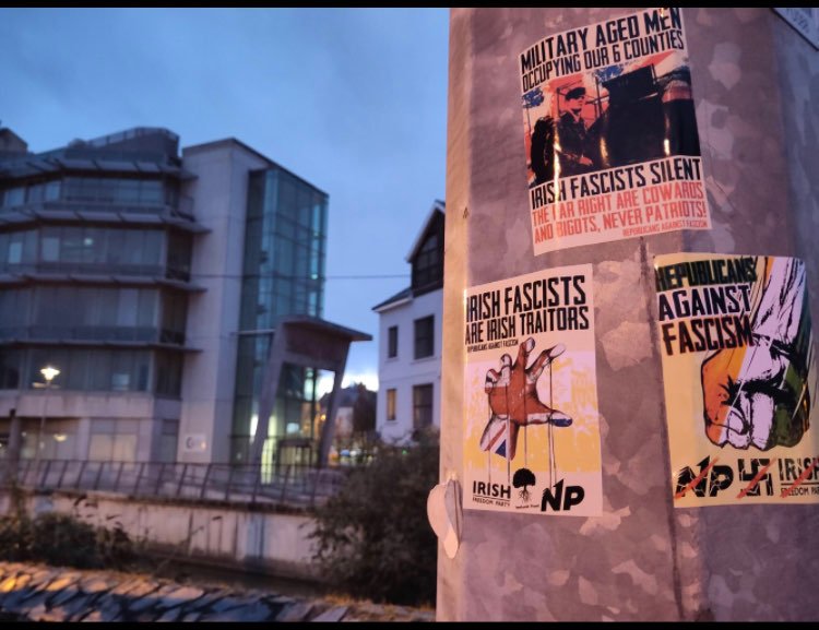 RepublicansAF's tweet image. Republicans in Waterford City have produced stickers of Republicans Against Fascism designs and put them around the city.

Across all 32 counties the message needs to be clear - Irish Republicans stand against fascism!

#RepublicansAgainstFascism
