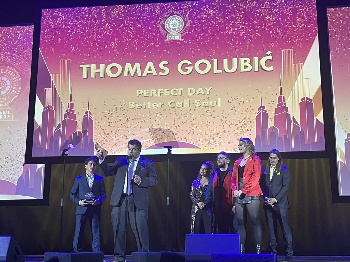 We're so excited to share this award with Keeley Bumford and Valente Bertelli of @dresagemusic and @SlowShiver whose cover of 'Perfect Day' won Best Song for TV for #BetterCallSaul + thanks to the @GreaterGoodsCo team for an inspired collab. An amazing night at the #GMSAwards!