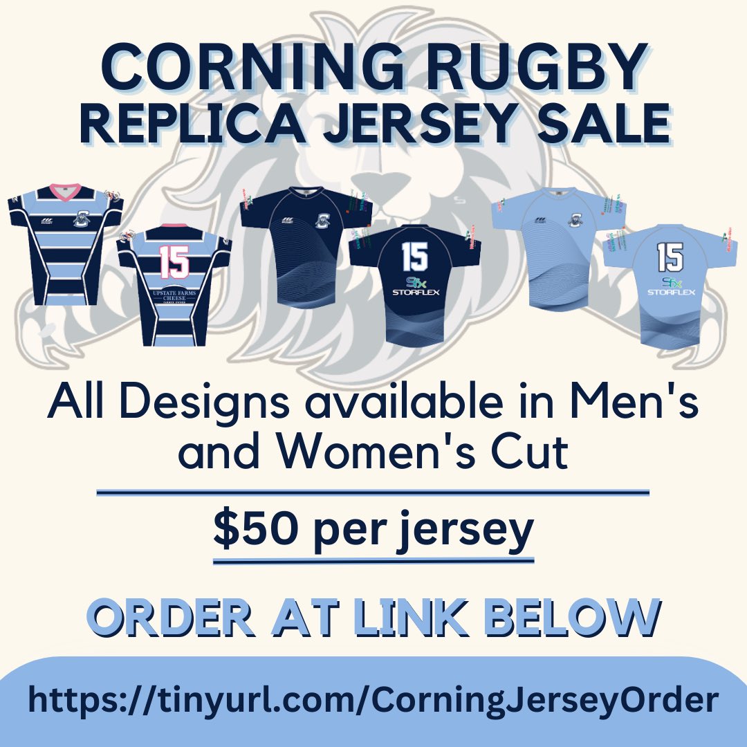 Want to get yourself a replica Corning Rugby jersey?

Designs available in both men's and women's cuts. 

$50 per jersey

Order at the form below (complete a new form for each jersey ordered) 
 
tinyurl.com/CorningJerseyO…