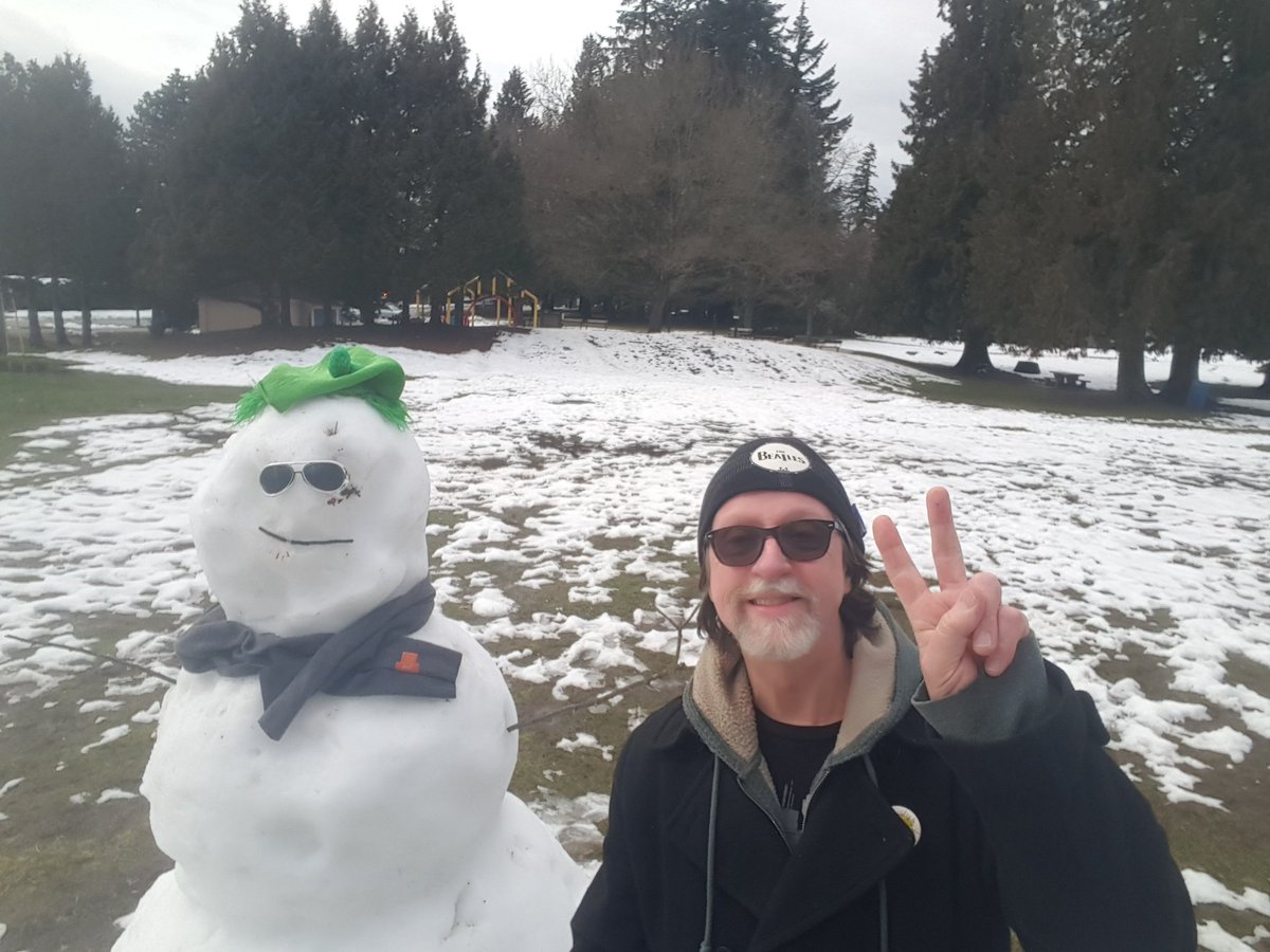 Hi Mark , our Irish Elvis snowman in Coquitlam with a buddy you might know! #snowman #coquitlam