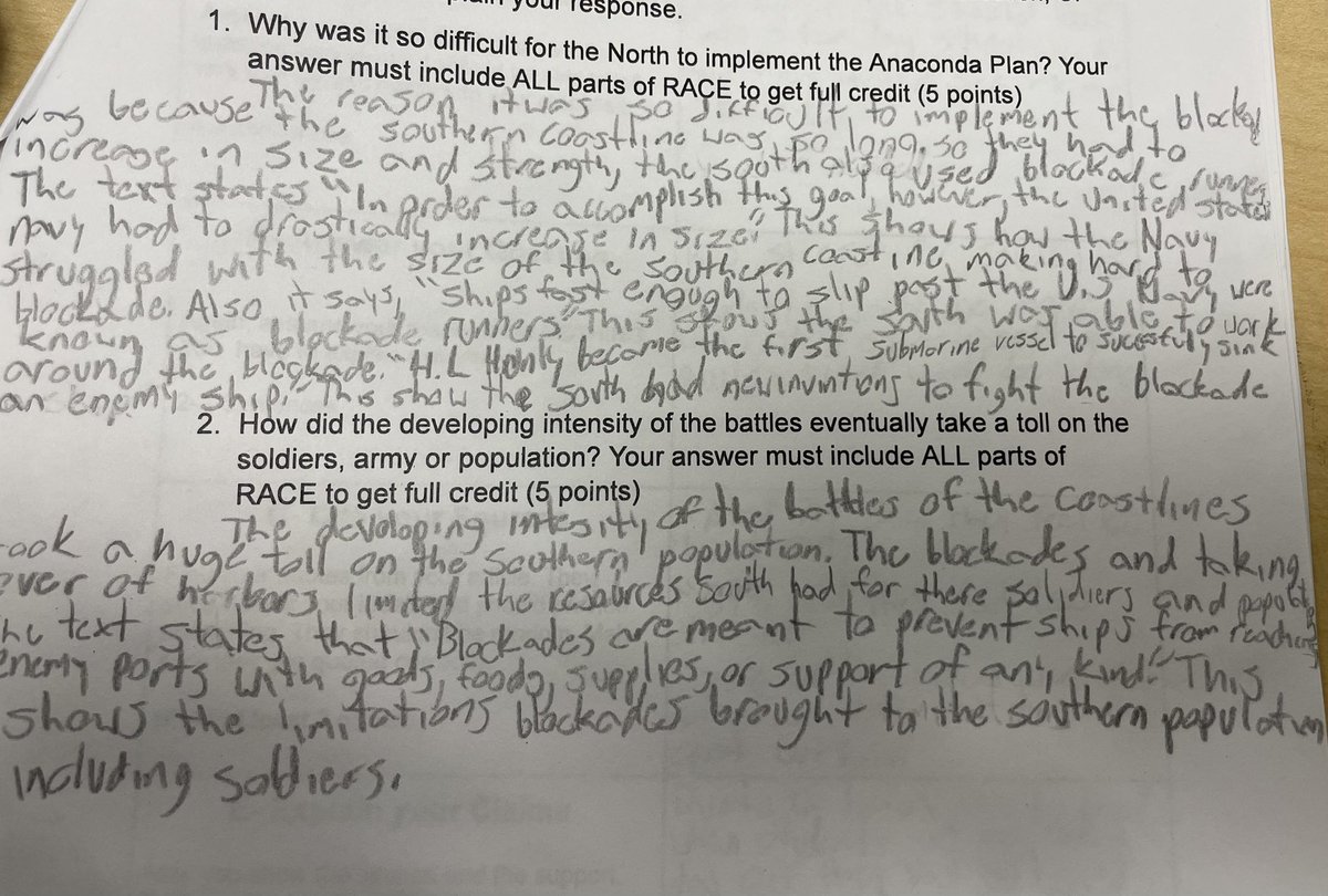 Mrs_SarahKelly's tweet photo. We have been working on student fully answering questions using textual evidence in @CSMS_Huskies 8th grade SS. R.A.C.E is a great way to do this within a DBQ. #exploreCSMS #WritingInSS https://t.co/FAjiIQDsDN