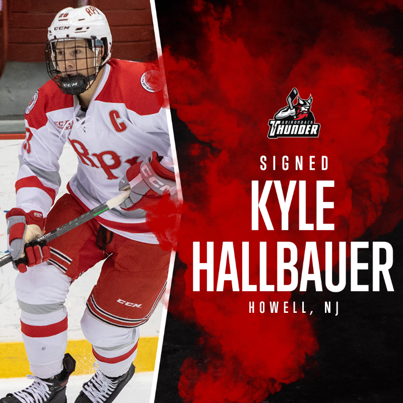 ECHLThunder's tweet photo. NEWS: We have signed @RPI_Hockey captain Kyle Hallbauer (@Kyle_Hallbauer) to a standard player contract!

Welcome to Adirondack, Kyle!