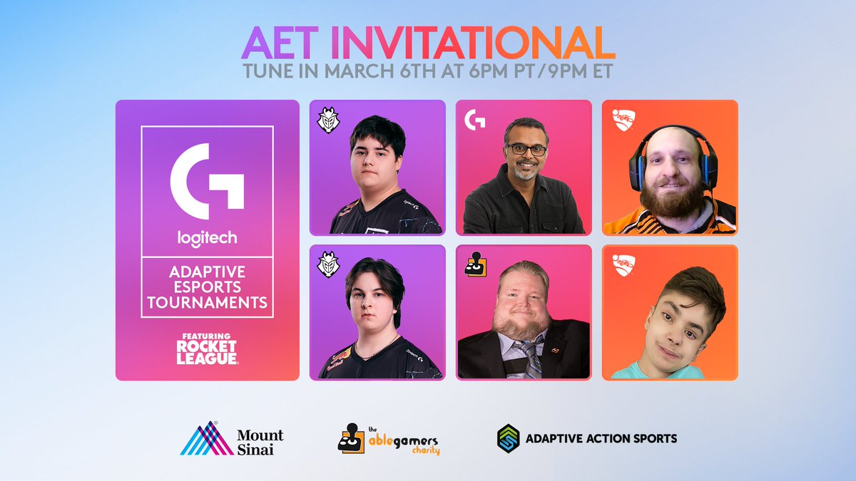 LogitechGesport's tweet image. Join us tonight for a special @RocketLeague Invitational and some exciting news about what's next in Adaptive Esports!

🏆 AET Champs: @Dizzble &amp;amp; @Soli2deTTV 
🚀 G2 RL: @At0micRL &amp;amp; @ChicagoRL 
🎮 @UjeshD &amp;amp; @stevenspohn 

Tune in at 9pm ET on twitch.tv/LogitechG?sf17…
