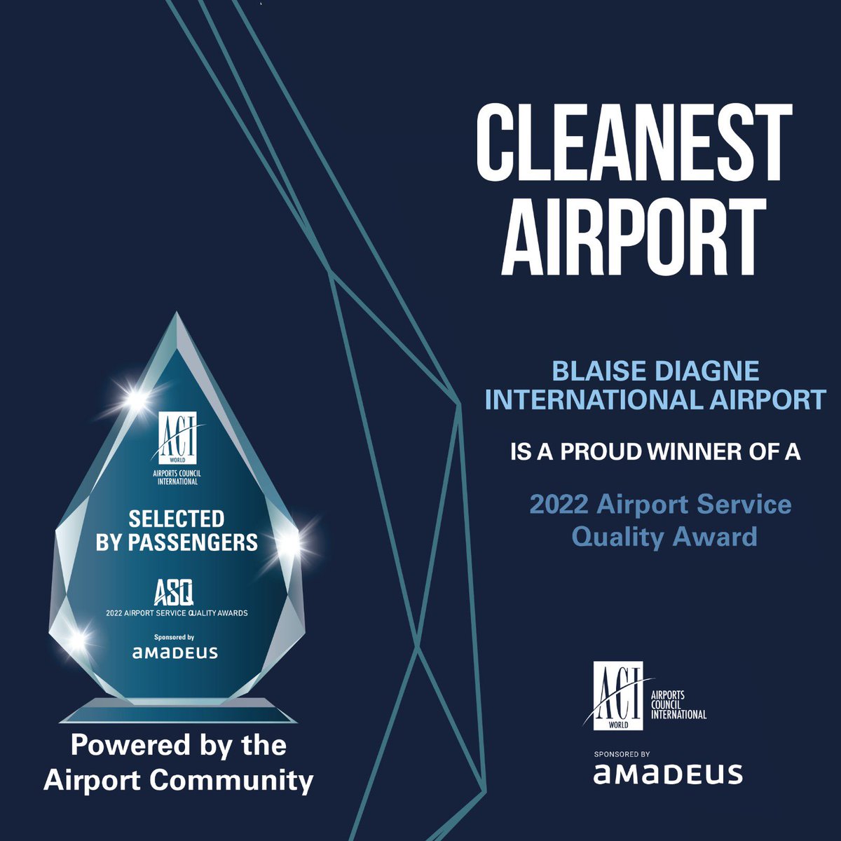 DKaeroport's tweet photo. Nous sommes heureux d’annoncer que l’Aéroport International Blaise Diagne a été désigné comme meilleur aéroport en Afrique par le programme ASQ de l’ACI. Voici les différentes distinctions. https://t.co/5nQkLXSvdi