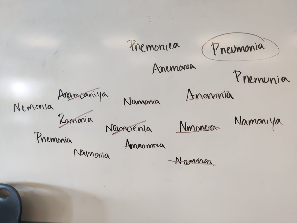 Today we did a spelling test and here were our favourites on how to spell "pneumonia" 😂 students really focused on growth mindset here and we had lots of laughs on our attempts in our learning ✏️