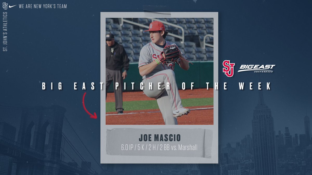 StJohnsBaseball's tweet photo. Things we like to see: Joe Mascio picking up BIG EAST Pitcher of the Week!

📰 | https://t.co/0UQ1EfoBxc https://t.co/3fQcF0VNL8