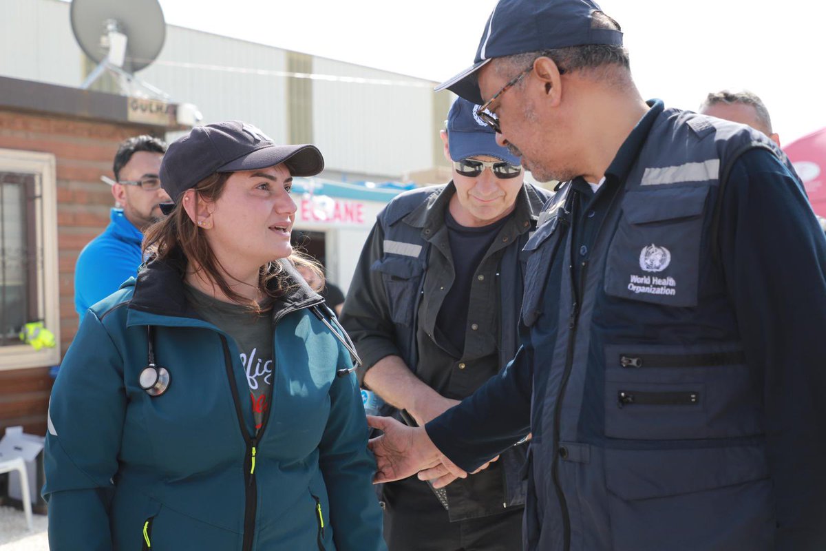 DrTedros's tweet image. However, I have been so impressed by the dedication and hard work of health workers, both in #Türkiye and #Syria, which I will long remember seeing first-hand. @WHO will continue to support them with training, expertise, medical supplies and in any other way possible.