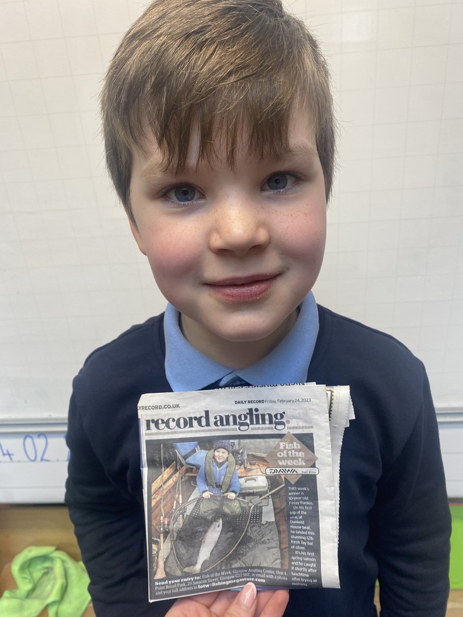 ChatelheraultPS's tweet photo. was in the newspaper for winning Fisher of the Week! He caught a 12lb fresh tay bar of silver at Dunkeld House. #itsSLC #OofS https://t.co/T5gnZtQP8P