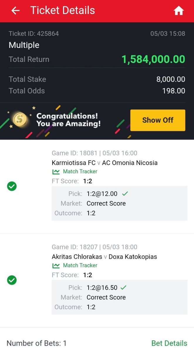 Still on my winnings streak . God bless your endeavors @ACCURATEWINNING as you keep making your subscribers smile all the way with these wins.
#CoronaVirusChallenge #Bobrisky #SenatorAbaribe #Raptor #BET #blessed #FridayMotivation #FridayThoughts #CHILOMBO